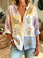 Women's Pastel Floral Patchwork Print Button-Down Shirt