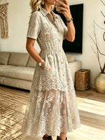 Women's Floral Lace Mesh Shirt Dress