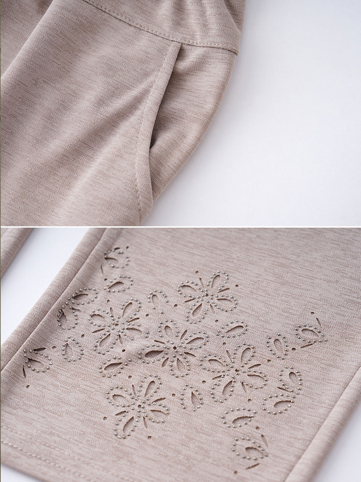 Women's Elastic Waist Floral Eyelet Cutout Cropped Casual Pants
