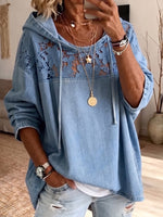 Vintage Elegant Openwork Lace Patchwork Denim Hood Shirt