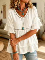 Women's Cutout Fringe Linen Blouse
