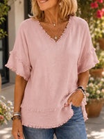 Women's Raw Edge Fringed Linen Blouse
