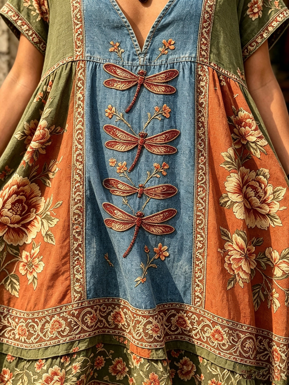 Women's Dragonfly Floral Print Maxi Dress