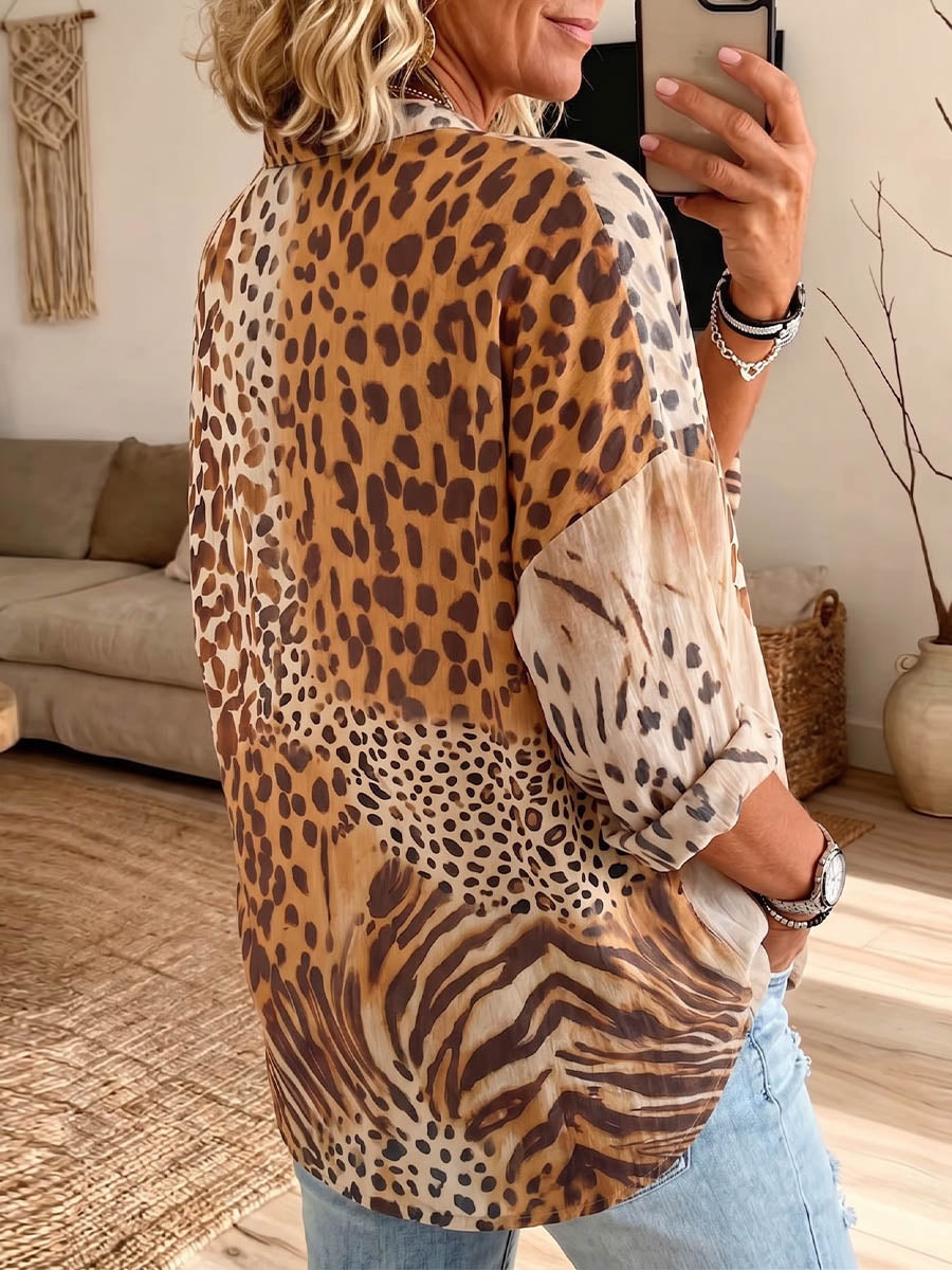 Vintage Elegant Button Long Sleeve Patterned Shirt