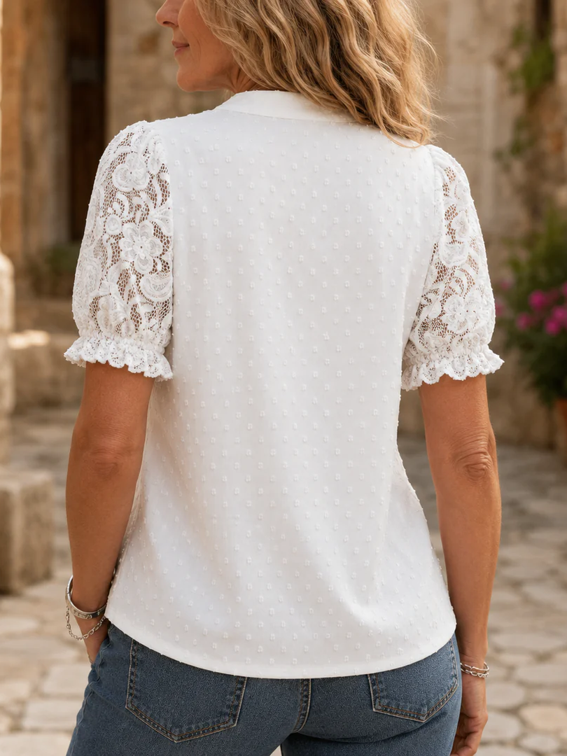Women's Lace Patchwork Swiss Dot Blouse
