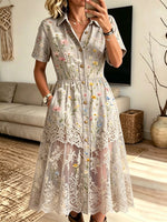 Women's Floral Lace Mesh Shirt Dress