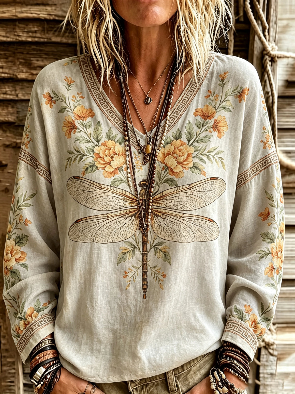 Women's Dragonfly Floral Print Top