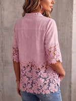 Vintage Elegant Openwork Lace Patchwork Cotton And Linen Shirt