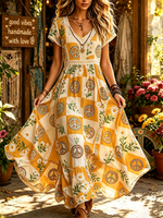 Women's Checkered Peace Print Maxi Dress