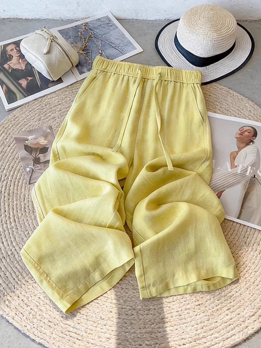 Women's Solid Color Art Casaul Linen Blend Pants
