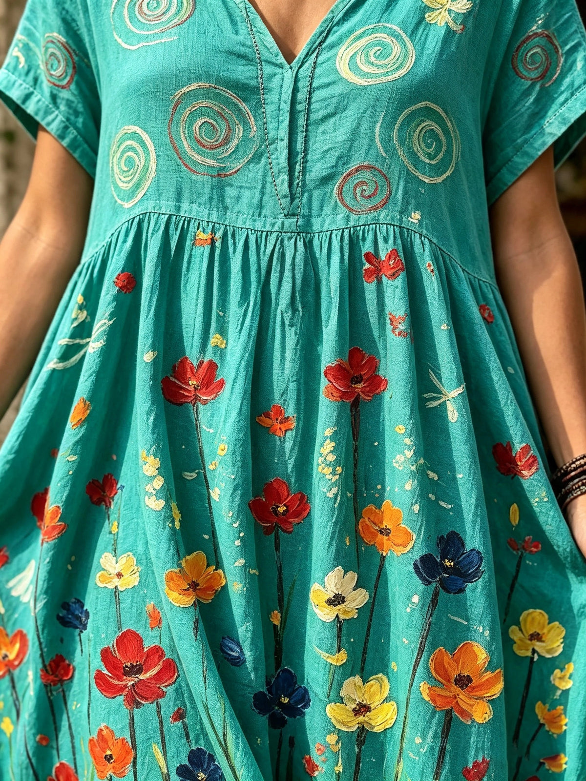 Women's Painted Poppy Floral Print Maxi Dress