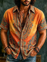 Men's Bohemian Mandala Print Button-Up Shirt