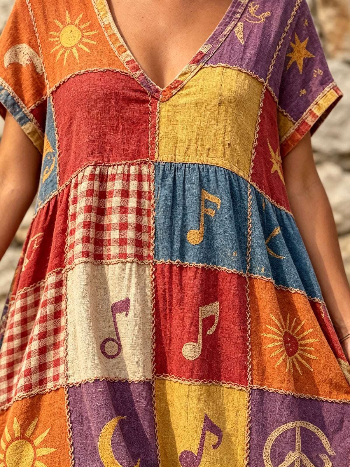 Women's Retro Patchwork Print Maxi Dress