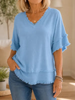 Women's Raw Edge Fringed Linen Blouse