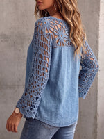 Vintage Elegant Openwork Crochet Patchwork Denim Shirt