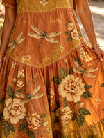 Women's Dragonfly Rose Square-Neck Maxi Dress