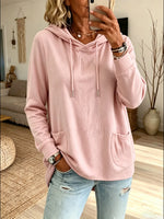 Women's Solid Color Basic Dual Pocket Drawstring Loose Hooded Sweatshirt