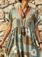 Women's Patchwork Daisy Print Maxi Dress