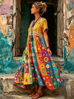 Women Check Multi Element All Over Print Maxi Dress