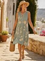 Women's Pintuck Sleeveless Linen Dress