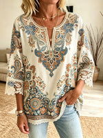 Women's Tribal Crochet Cutout Blouse