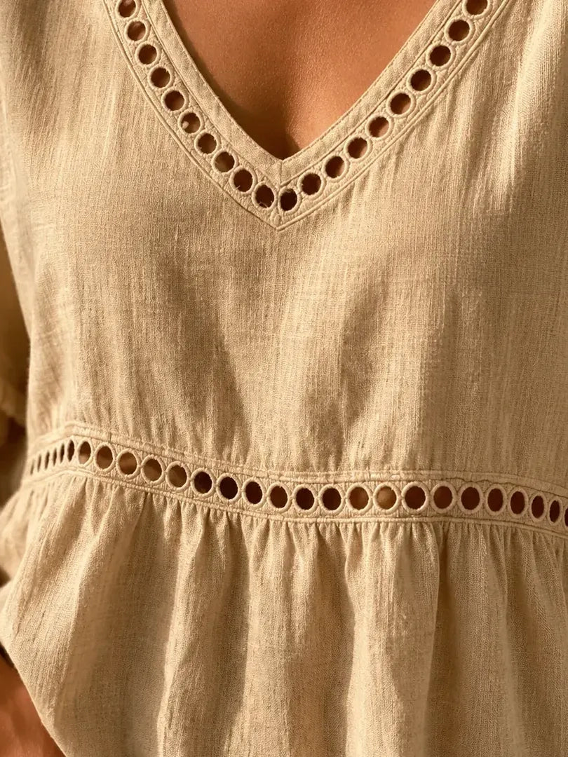 Women's Cutout Fringe Linen Blouse
