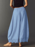 Women's Solid Color Lace Stylish Art Casaul Ice Silk Wide Leg Pants