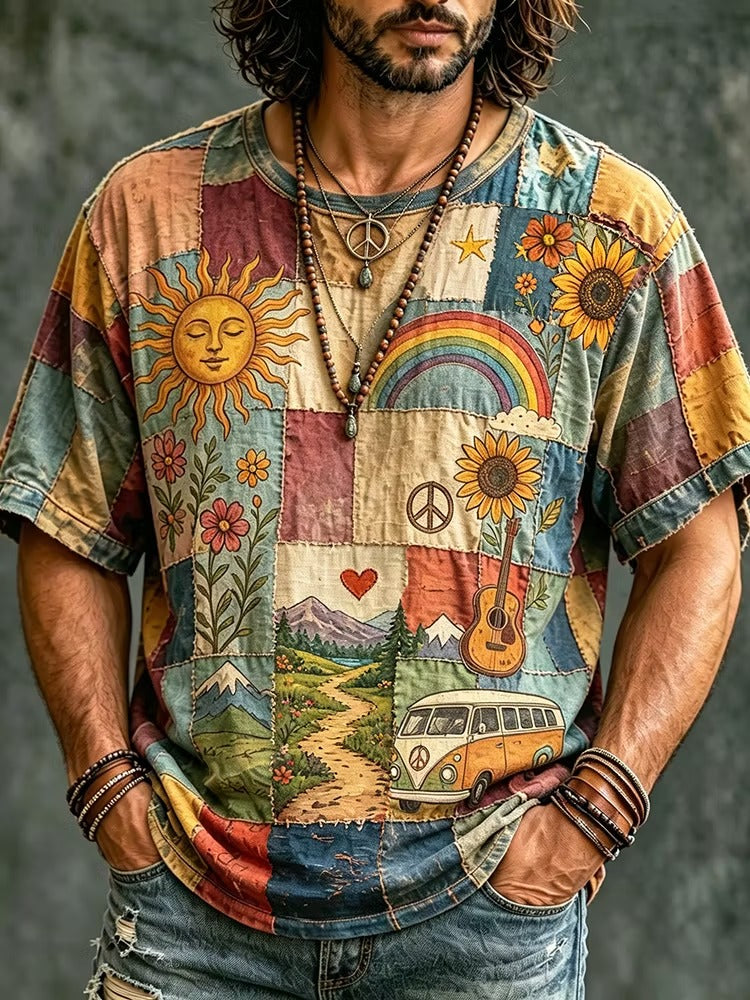 Men's Retro Nature Camper Print T-Shirt