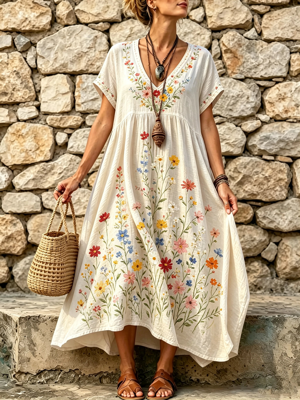 Women's Wildflower Botanical Print Maxi Dress