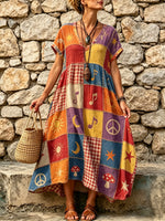 Women's Retro Patchwork Print Maxi Dress