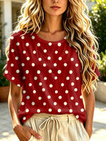 Women's Polka Dot Art Print Casual Short Sleeve Linen T-Shirt