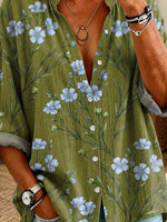 Vintage Floral Pattern Art Print Casual Long Sleeve Cotton Linen Shirt