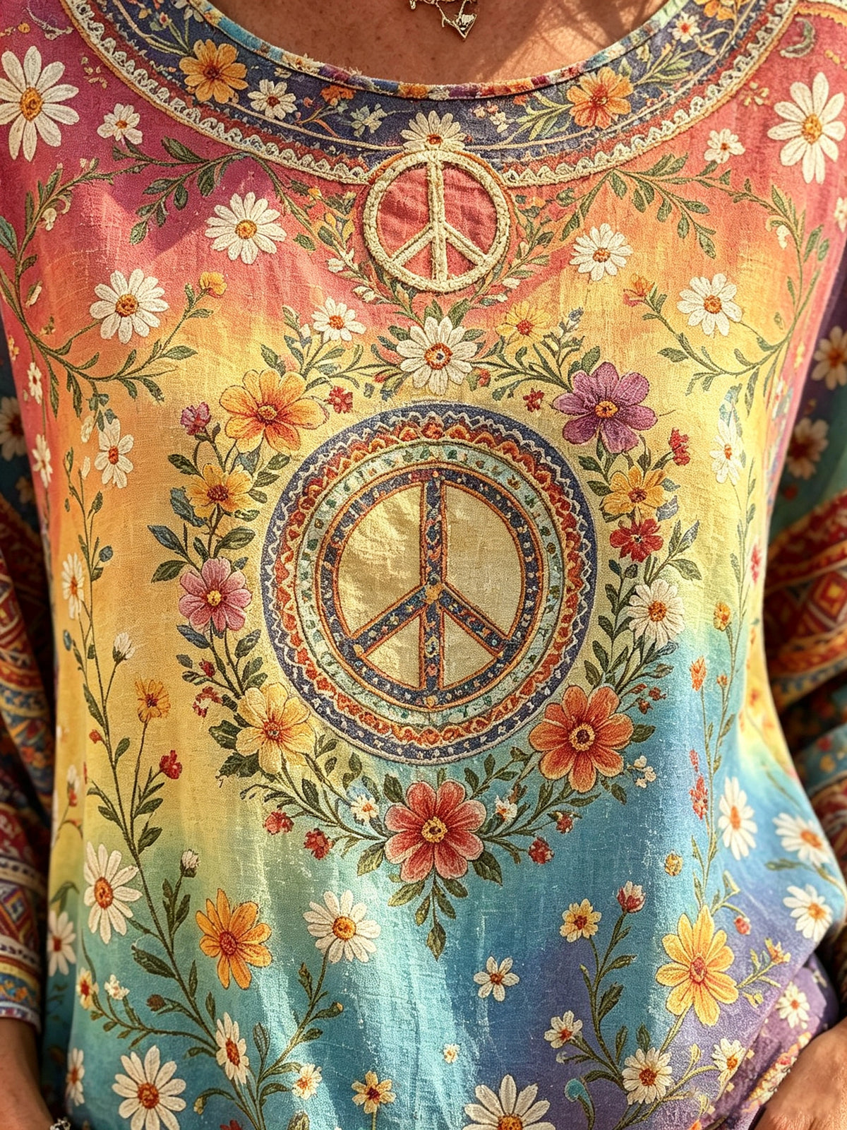 Women's Daisy Peace Mandala Print Blouse