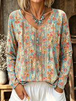 Women Vintage Ditsy Floral Art Print Long Sleeve Top