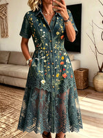 Women's Floral Lace Mesh Shirt Dress