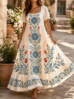 Women's Floral Vine Square-Neck Maxi Dress