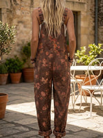 Vintage Floral Print Adjustable Strap Loose Harem Overalls