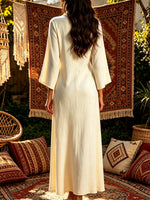 Women's Cowl Neck Art Casual 3/4 Sleeve Cotton Linen Long Dress