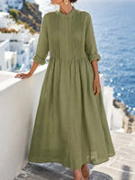 Women's Pleated Band Collar Shirt Dress