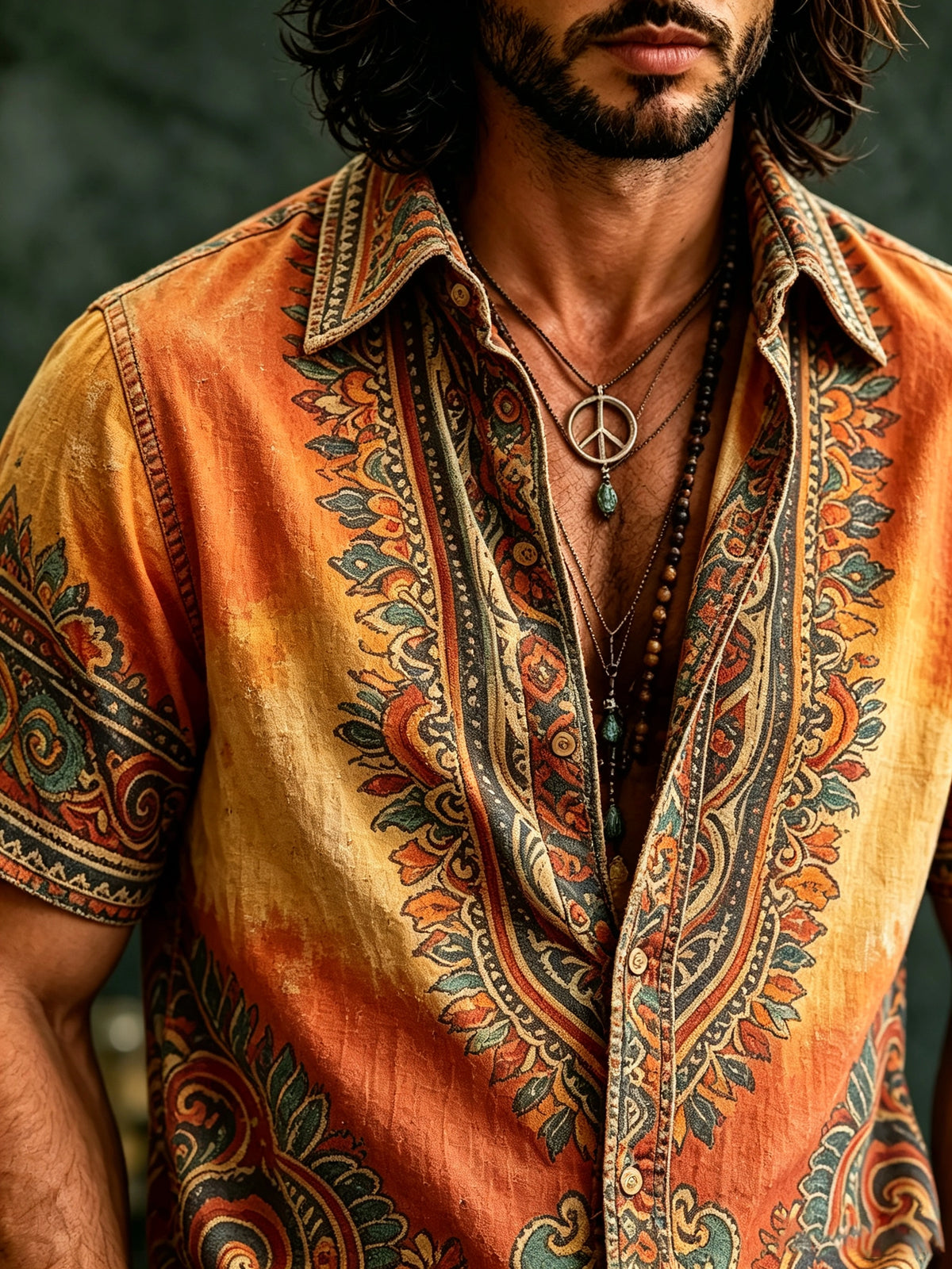 Men's Bohemian Mandala Print Button-Up Shirt