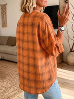 Vintage Elegant Button Long Sleeve Cotton And Linen Plaid Shirt