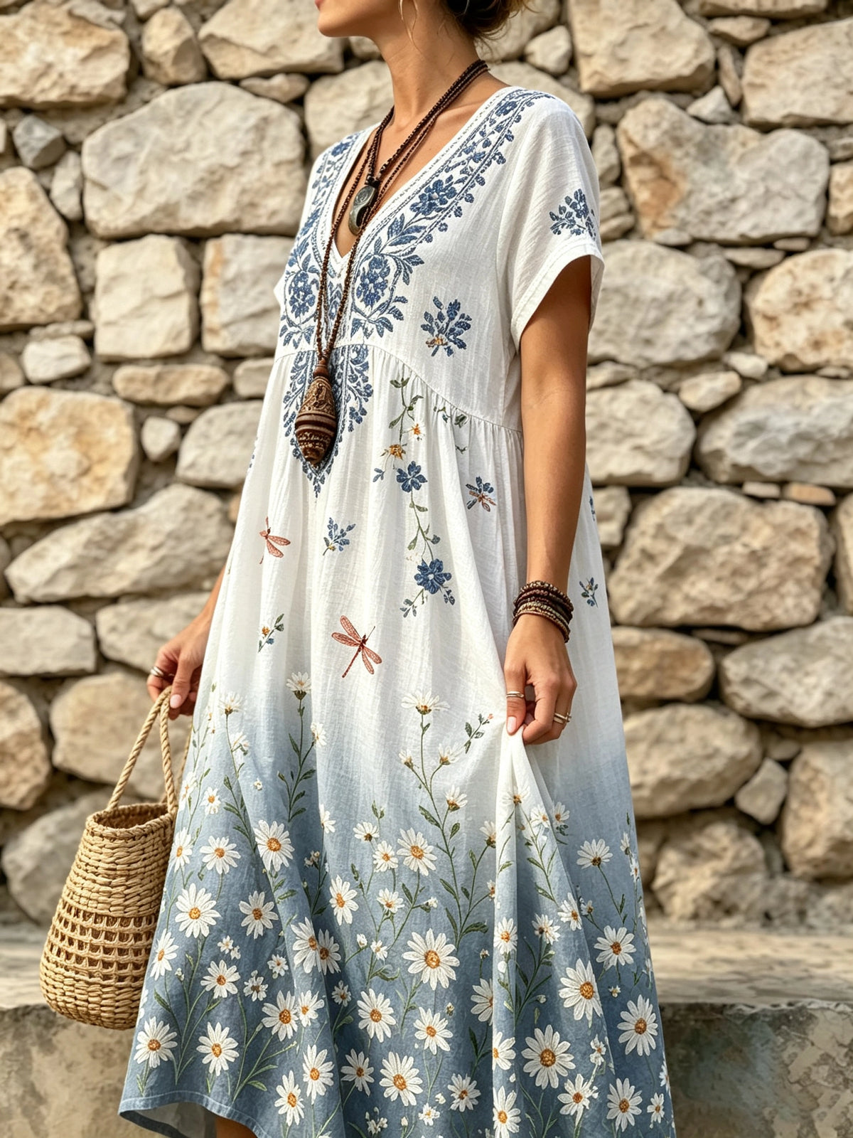 Women's Ombre Daisy Floral Print Maxi Dress