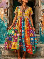 Women Check Multi Element All Over Print Maxi Dress