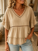Women's Cutout Fringe Linen Blouse