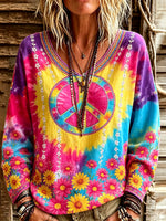 Women's Tie-Dye Daisy Peace Print Top